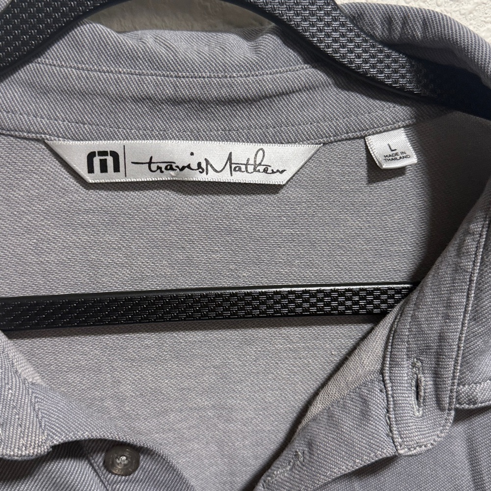 TravisMathew Mens Grey Heather Chest Stripe Short‎ Sleeve Golf Polo Shirt Size L - Picture 4 of 6